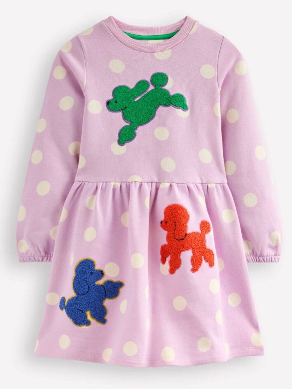 Mini Boden Joan Boucle Appliqué Dress-Sugared Lilac Spot Dogs